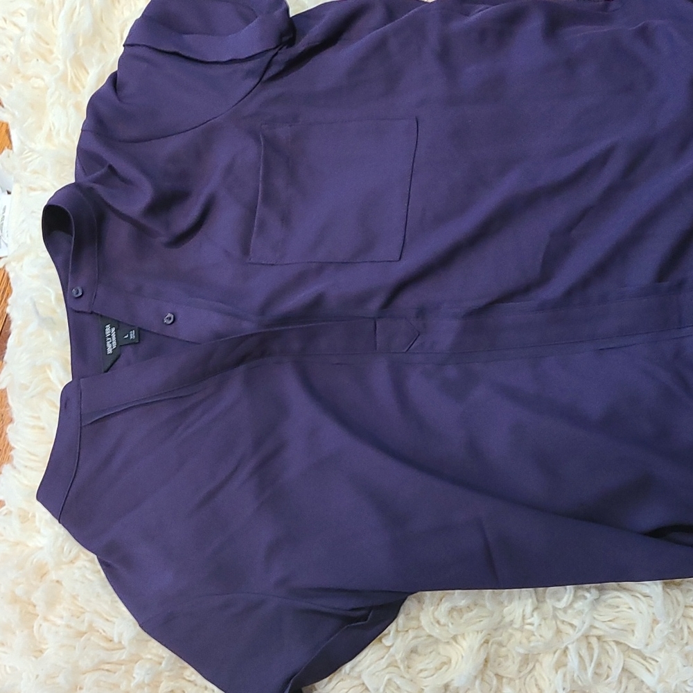 Short sleeve tunic length dark purple top